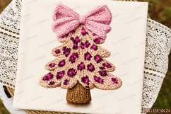 Pink Coquette Bow Leopard Print Knit Christmas Tree PNG Product Image 1