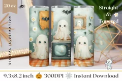 Halloween Tumbler Wrap, Halloween Ghosts Tumbler PNG Product Image 1