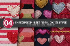 Embroidered Heart Floral Digital Paper Product Image 1
