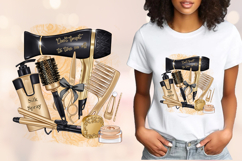 Black &amp; Gold Hair Salon Sublimation PNG Beauty Tools Clipart Product Image 5
