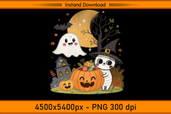 Cute Christmas Ghost Cat and Pumpkin Moon PNG Product Image 1