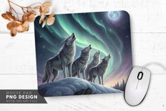 Silver Wolves Under Aurora Mouse Pad PNG Design Product Image 1