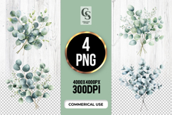 Eucalyptus Greenery Watercolor Clipart PNG Product Image 1