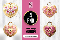 Floral Heart Lock Clipart Sublimation PNG Product Image 1