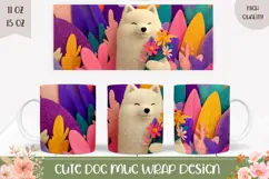 Cartoon Dog Mug Design, Floral Mug Wrap, Flowers Mug PNG Product Image 1