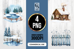 Cozy Winter Cabin Scene Sublimation Clipart PNG Product Image 1