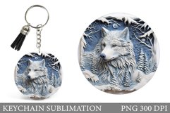 Winter Wolf Round Keychain. Wolf Keychain Sublimation Product Image 1