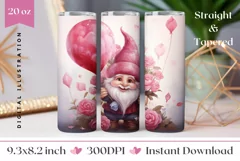 Valentines Tumbler Wrap Design, Cute Gnome Tumbler Template Product Image 1
