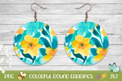 Floral Earrings Design, Art Flowers Round Earrings PNG Product Image 1