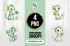 Cute Baby Dragon Lucky Clover Clipart Sublimation PNG Product Image 1