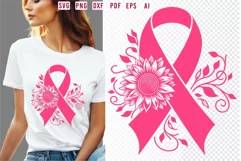 Pink Breast Cancer Ribbon with Sunflower SVG File Designs Product Image 1