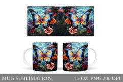 Butterflies Mug Sublimation. Stained Glass Mug Design Product Image 1