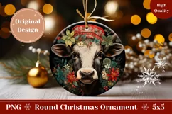 Christmas Product Tag Design, Winter Cow Ornament Template Product Image 1