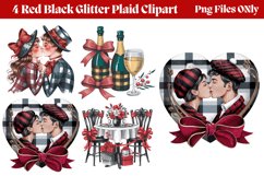 Red Black Glitter Plaid Clipart PNG Product Image 1