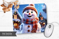 Snowman with Fluffy Scarf by Snowy Village Mouse Pad PNG Product Image 1
