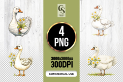Watercolor Goose and Daisies Clipart Sublimation PNG Product Image 1