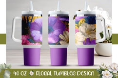 Purple Flowers Tumbler Design, Purple 40 Oz Tumbler Wrap Product Image 1