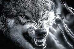 Snarling Wolf Close-Up Fierce Wild Animal Background JPG Product Image 1