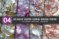 Metallic Glossy Floral Digital Paper Product Image 1