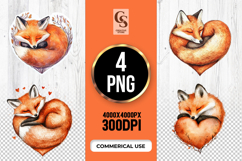 Cute Fox Heart Watercolor Clipart Sublimation PNG Product Image 1