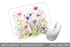 Wildflowers Mouse Pad Design. Watercolor Flowers Mouse Pad Product Image 1