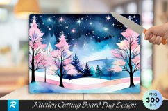 Frosty Twilight Winter Forest Cutting Board PNG Design Product Image 1