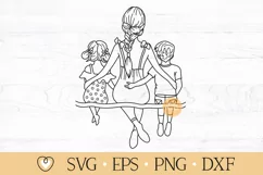 Mother with Son and Daughter svg, Mom of Boy and Girl svg Product Image 1