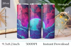 Neon Space Tumbler Wrap, Futuristic Astronaut Tumbler PNG Product Image 1