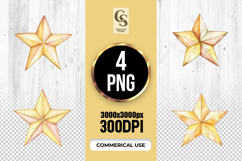 Watercolor Golden Star Clipart Sublimation PNG Product Image 1