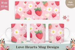 Cartoon Strawberry Mug Design, Pink Love Hearts Mug Wrap Product Image 1