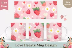 Cartoon Strawberry Mug Design, Pink Love Hearts Mug Wrap Product Image 1