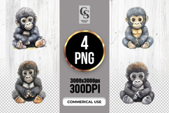 Cute Watercolor Baby Gorilla Clipart Sublimation PNG Product Image 1