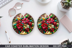 Flowers Car Coaster Sublimation|Christmas Coaster PNG Design Product Image 1