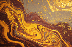 Gold Brown Abstract Marble Swirl Art Product Image 1