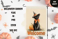 Vintage Halloween Black Cat Garden Flag, Welcome Garden Flag Product Image 1