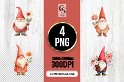 Watercolor Flower Gnome Illustration Clipart Sublimation PNG Product Image 1