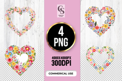 Floral Heart Clipart Sublimation PNG Product Image 1