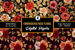Embroidered Rose Floral Digital Paper Product Image 1