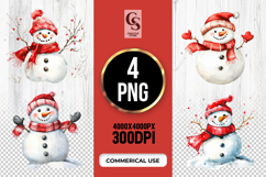 Red Scarf Snowman Clipart Sublimation PNG Product Image 1