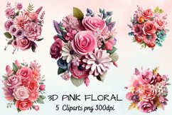3d sublimation Pink Floral Bouquet Clipart Bundle, 3D Product Image 1