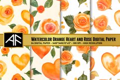 Watercolor Orange Heart and Rose Digital Paper Product Image 1