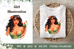 Pin Up Girl Illustration, Cartoon Girl PNG, Tulips PNG Product Image 1