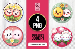 Cute Kawaii Flower with Happy Clipart Sublimation PNG Product Image 1