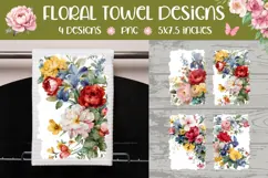 Floral Towel Designs, Watercolor Wildflowers Towel Template Product Image 1