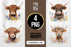 Wildflower Highland Cow Clipart Sublimation PNG Product Image 1
