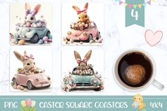 Floral Easter Car Square Coaster, Easter Animals Sublimation Product Image 1