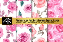 Watercolor Pink Rose Flower Digital Paper Product Image 1