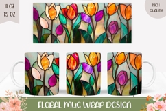 Stained Glass Tulips Mug Wrap, Flowers Mug Sublimation Product Image 1
