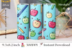 Cute School Tumbler Wrap Design, Sweet Apples Tumbler PNG Product Image 1