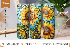 Sunflowers Tumbler Wrap Design, Stained Glass Sunflowers PNG Product Image 1